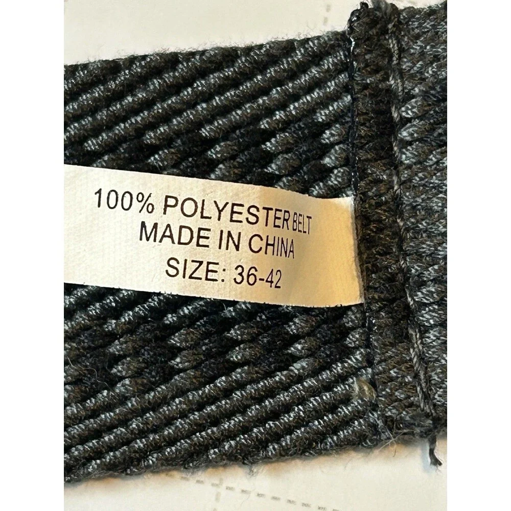 Grey Black Woven Belt with Silver D-Ring Buckle